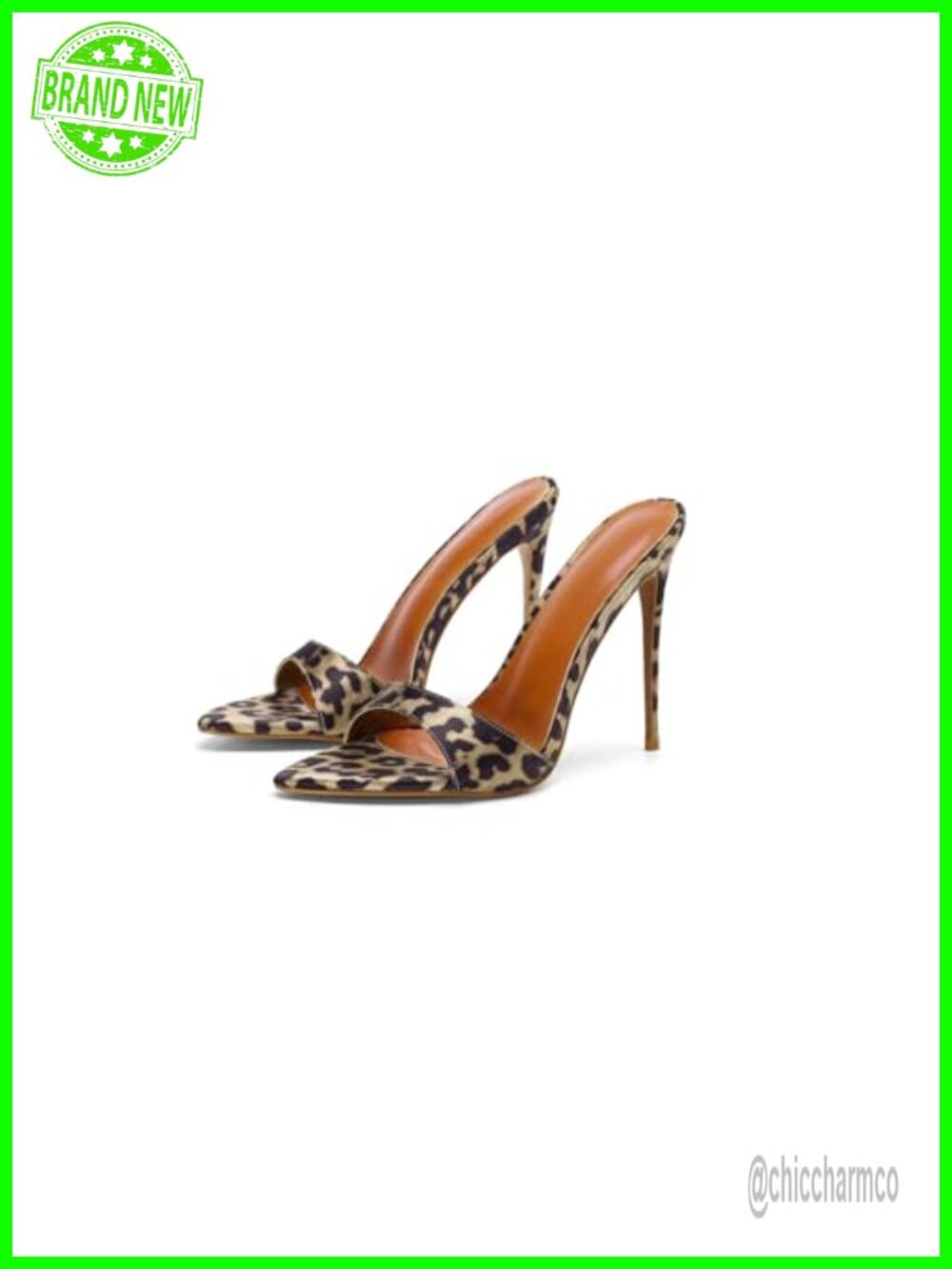 Stiletto Leopard Print Pointed Toe High Heel Mule Sandal Satin Spike Heel Women
